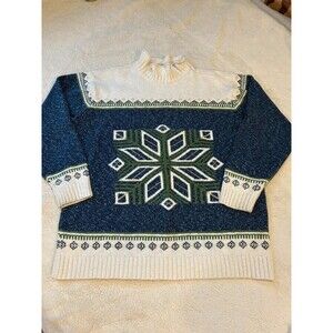 Vtg Liz Claiborne SM Wool Blend Nordic Fair Isle Knit 90s Cabin Sweater